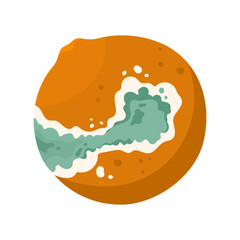 Old rotten orange fruit. Bad unhealthy food from kitchen, moldy expired product cartoon vector illustration