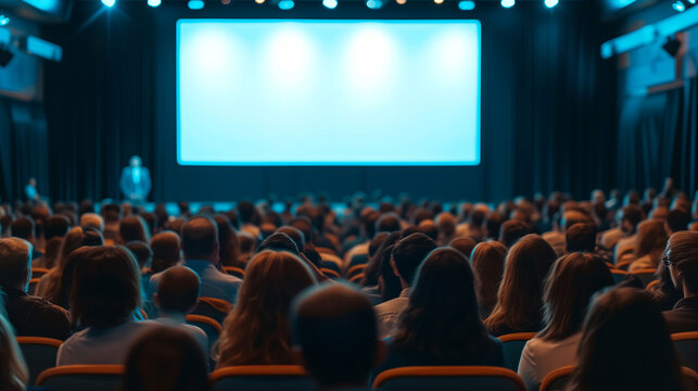 Ein Vortrag in einem vollen Saal mit einer gro&szlig;en Leinwand