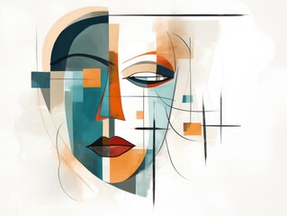 An artistic portrayal of a womans face, depicted through abstract lines and shapes.