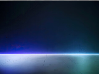Blank Dark Wall and Smoky Concrete Floor Awash in Captivating Blue Light, a Mesmerizing Abstract Background.