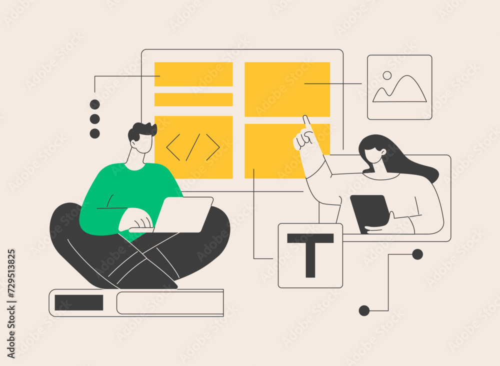 Poster web development courses abstract concept vector illustration.