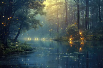 Enchanted Twilight: Fireflies Illuminate the Night