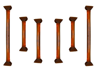 Pine wooden pillars - columns , support - poles on isolated transparent background
