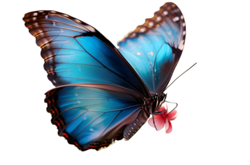 Beautiful blue butterfly in full body close-up portrait, flying with grace. .