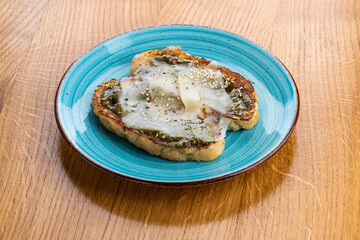 French toast with pesto and mozzarella