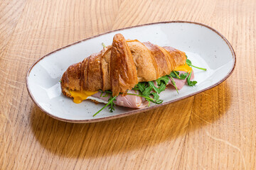Ham and cheddar cheese sandwich croissant