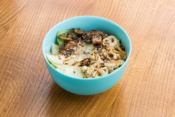 Bowl with mushrooms and mozzarella
