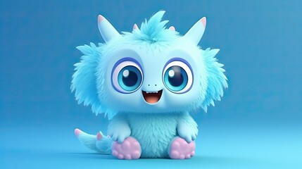 3D cute creature isolated on blue background