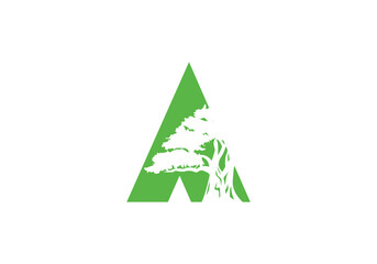 Obraz premium Abstract A Logo Letter and Tree Branches with green, black, white. Tree Letter Design with Minimalist Creative Style.