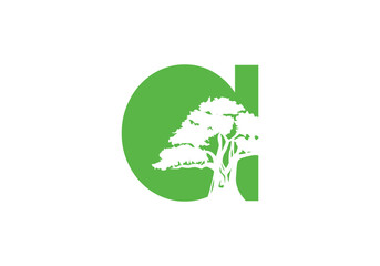 Abstract A Logo Letter and Tree Branches with green, black, white. Tree Letter Design with Minimalist Creative Style.
