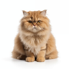 Obraz premium Cute fat fluffy Scottish cat on white background.Generative AI Illustration