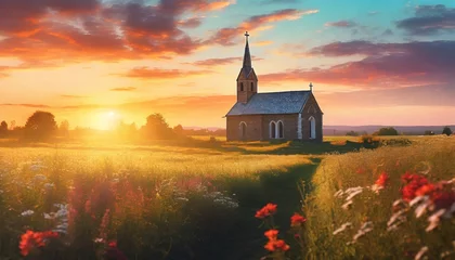 Foto op Canvas church at sunset © Frantisek