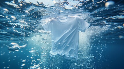 A white shirt floating under water with a empty space, Generative AI. - obrazy, fototapety, plakaty