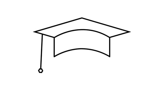 Graduation cap icon animated on white background.