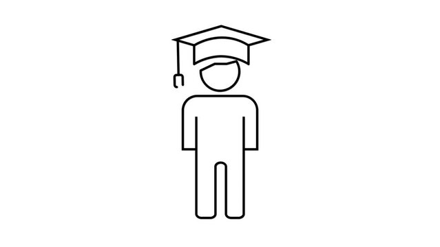 Person wearing a graduation cap animated on a white background.