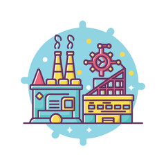 Obraz premium 2d vector illustration icon, shape line , architecture factory industrial and town with home 