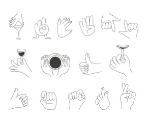 Korean finger heart sign set. Finger with mini heart and respect symbol. I like you, self. Finger Heart gesture.