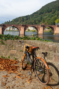 Germany, Heidelberg The old Bridge Karl Theodor bicycle