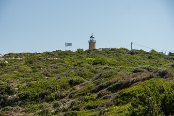 Fototapeta na wymiar Greece, Zakynthos, Road to skinari lighthouse at zakynthos island north cape. Skinari cape in greece