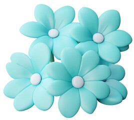Blue flower with assorted flowers,  and petals, featuring floral patterns and vibrant colors