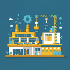 2d vector illustration icon, shape line , architecture factory industrial and town with home
