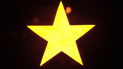 Sign template isolated on black background. Neon yellow star social media reaction symbol glow in the dark. Symbols for advertising projects and creative screensavers.