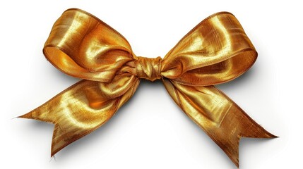 Naklejka premium Elegant Golden Satin Ribbon Bow Isolated on a White Background