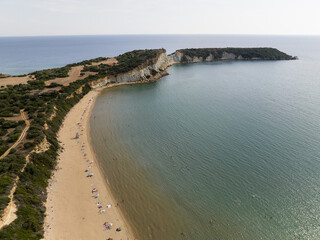 Aerial drone view of  Vasilikos Gerakas beach in Zante, Zakynthos. Jason's bite on Zakinthos island, Greece. Gerakas Beach. Zakynthos, at Cape Gerakas in Greece.
