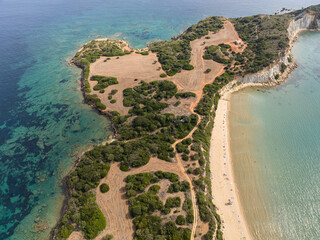 Aerial drone view of  Vasilikos Gerakas beach in Zante, Zakynthos. Jason's bite on Zakinthos...