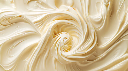 close up of a swirl of white frosting on a beige back - obrazy, fototapety, plakaty