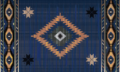 Navajo tribal vector nevy blue seamless pattern. Native American ornament. Ethnic South Western decor style. Boho geometric ornament. Mexican blanket, rug. Woven carpet illustration
