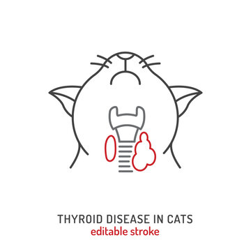 Hyperthyroidism in cats. Linear icon, pictogram, symbol.