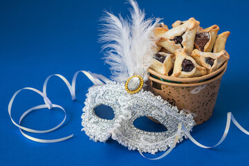 Purim celebration background. Jewish carnival. Traditional jewish hamantaschen cookies