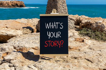 Storytelling what is your story symbol. Concept words What is your story on beautiful chalk blackboard. Beautiful red stone background. Business storytelling what is your story concept. Copy space.