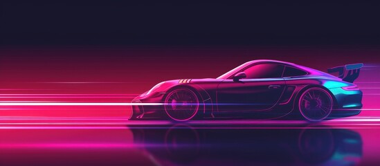 Side view fast speed sport car silhouette on neon glowing modern style. AI generated image - obrazy, fototapety, plakaty