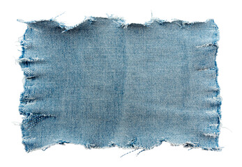 Piece of torn denim on a white background. Denim texture