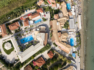 Luxury hotel,swimming pool drone photo.. Aerial view of the beach and swimming pool at luxury...