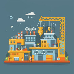 2d vector illustration icon, shape line , architecture factory industrial and town with home

