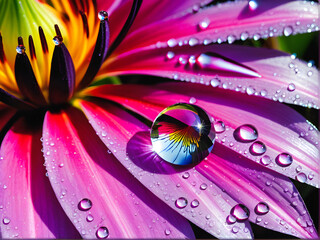 Glistening Jewel: Macro Dew Drop on Exotic Flower Petal. generative AI