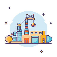 2d vector illustration icon, shape line , architecture factory industrial and town with home
