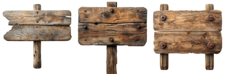 Empty Wooden Sign Sets Isolated on Transparent or White Background, PNG