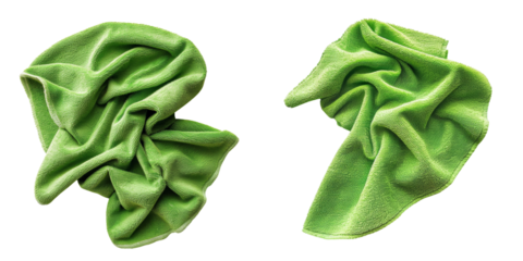 Green Microfiber Cleaning Cloth Set Isolated on Transparent or White Background, PNG