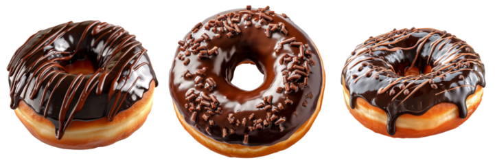 Glazed Chocolate Donut Set Isolated on Transparent or White Background, PNG