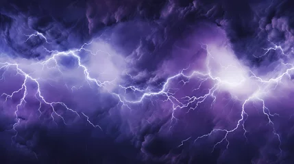 Poster Roaring thunderstorm, shocking lightning shines in the dark sky © xuan