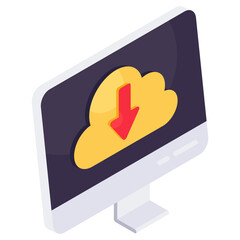 Conceptual isometric design icon of cloud download