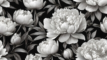 beautiful peonies in a bouquet in black and white colors - obrazy, fototapety, plakaty