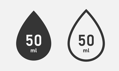 Volumes 50 milliliters (ml) icon, Liter l sign (l-mark). Symbol for packaging drink, cosmetics. Vector illustration