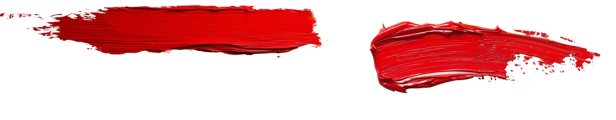 Flat Red Paint Stroke Set Isolated on Transparent or White Background, PNG