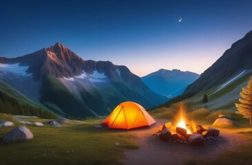 tent in the mountains - obrazy, fototapety, plakaty