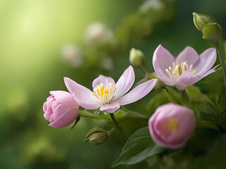 Fototapeta premium Blossoms Unveil Nature's Renewal in Captivating Photographs - A Kaleidoscope of Colors on a Lush Green Canvas.